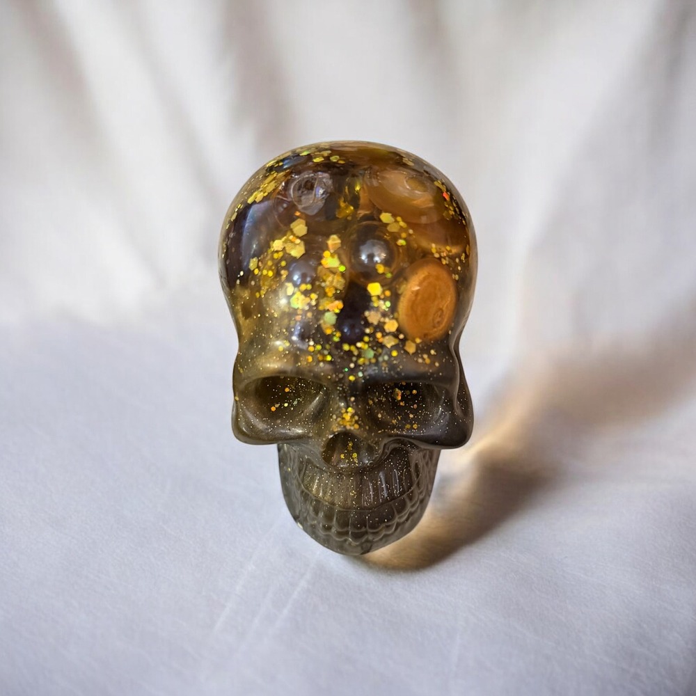 Resin Human Skull- Gold, Black, Marble for Brains - Picture 8 of 13